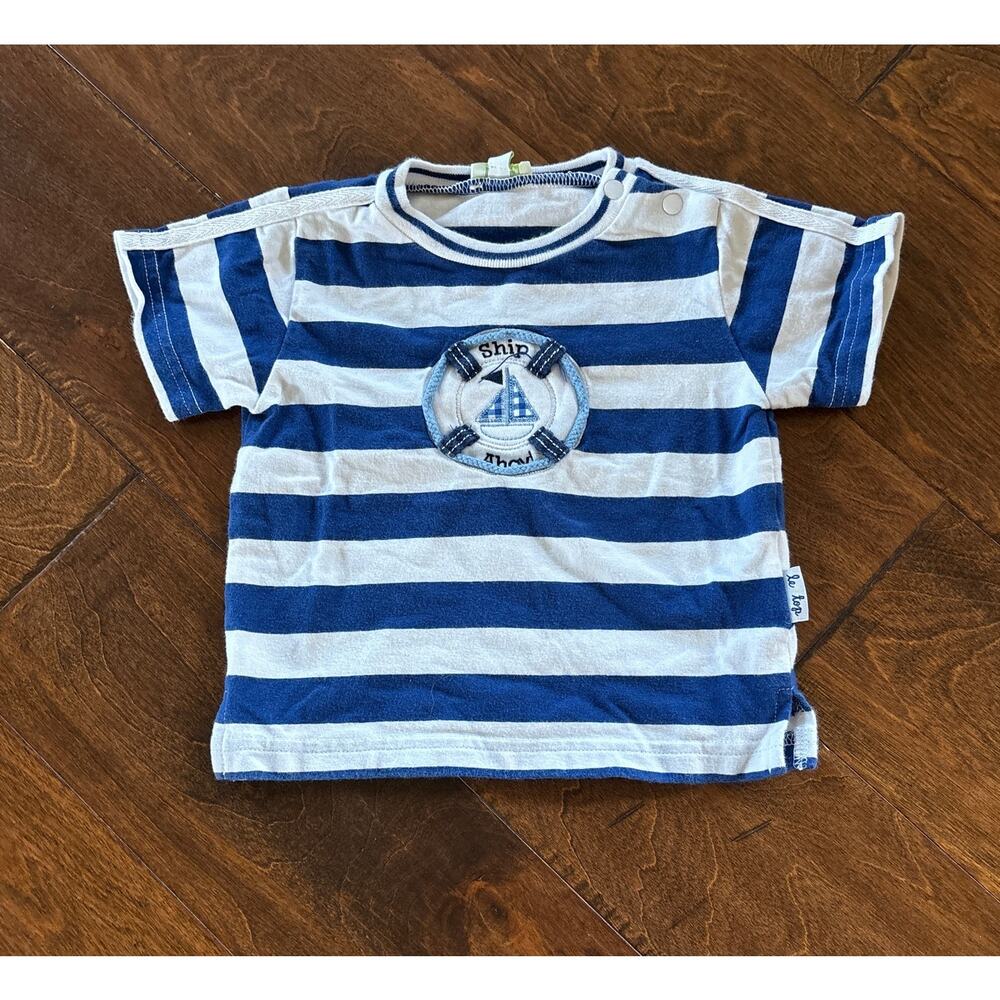 Le Top Boys Size 6 Months Top Shirt Nautical Blue Striped Sailing Ship